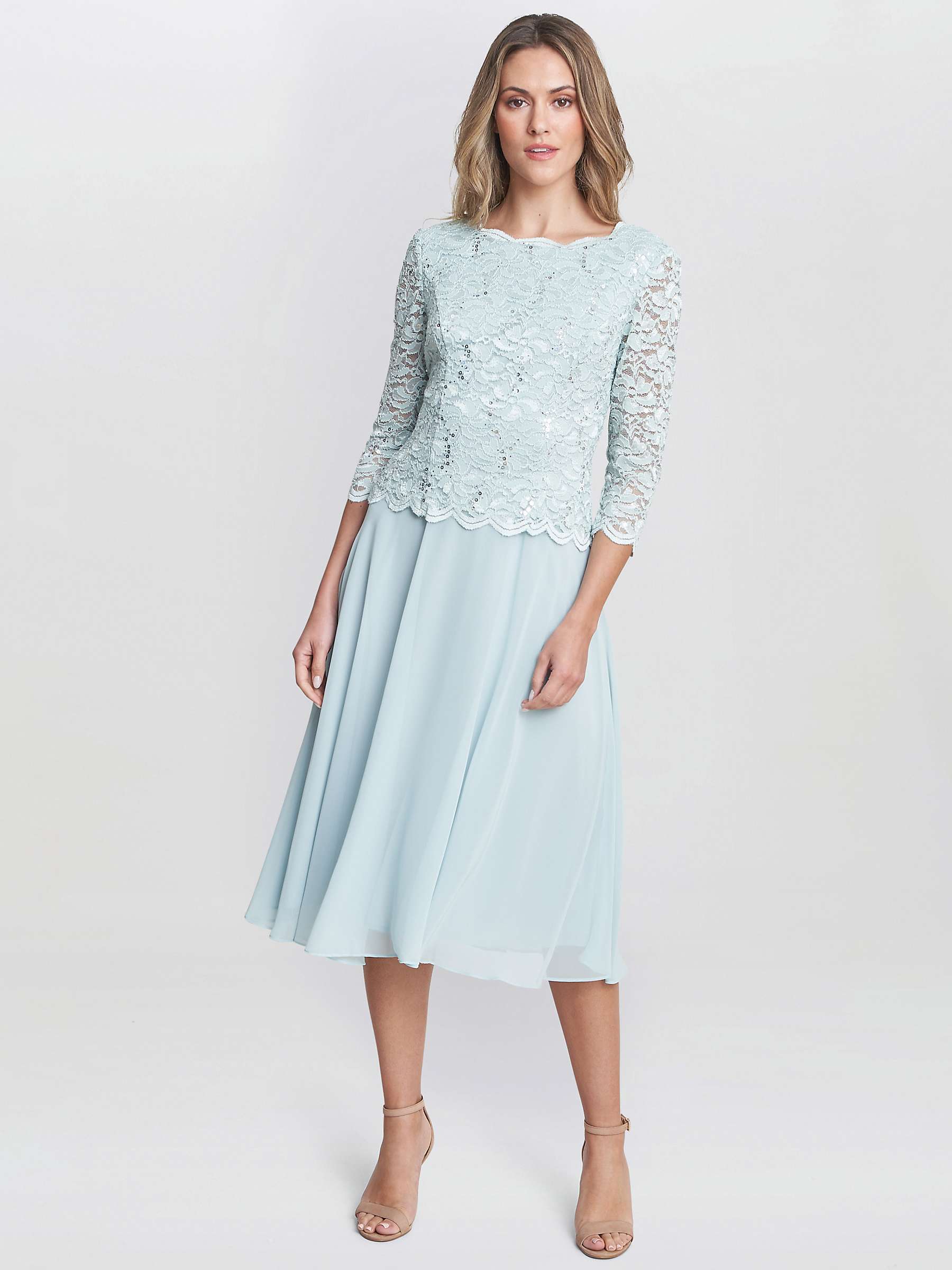 Buy Gina Bacconi Rona Lace and Chiffon Midi Dress, Mint Online at johnlewis.com