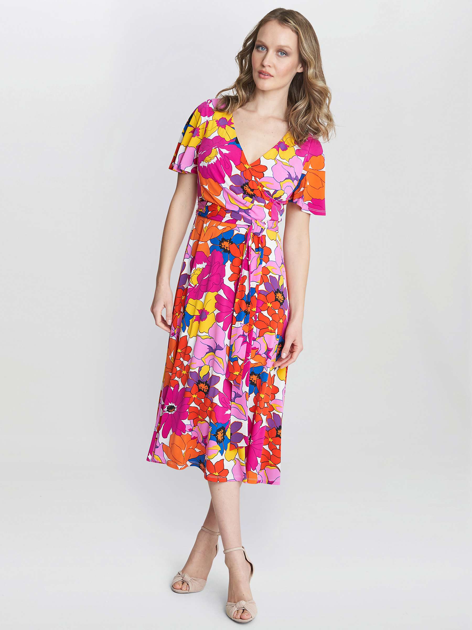 Buy Gina Bacconi Ellie Fit And Flare Midi Dress, Pink/Orange Online at johnlewis.com