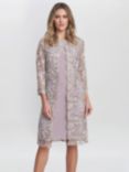 Gina Bacconi Daryl Embroidered Mock Jacket Dress, Taupe