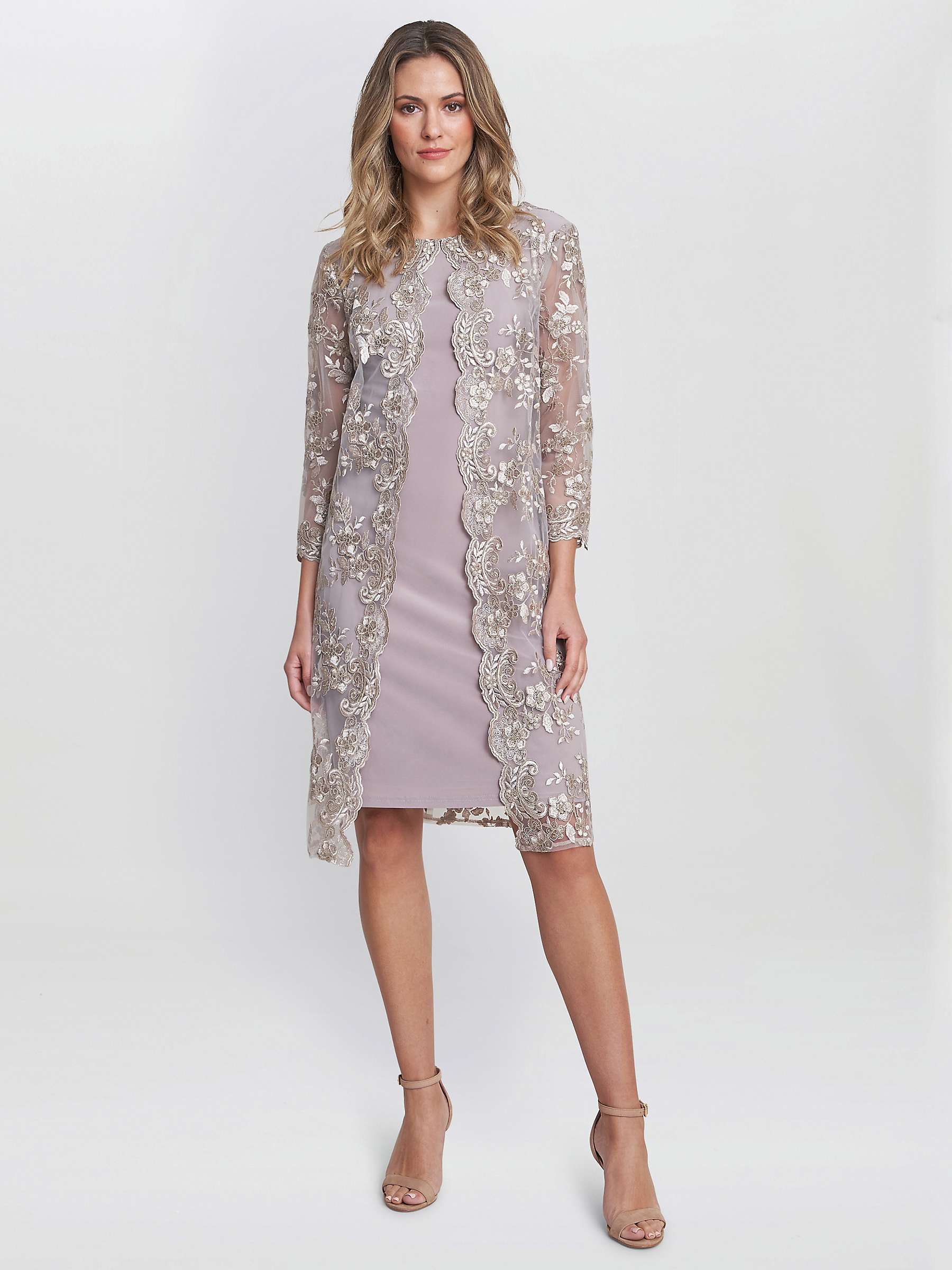 Buy Gina Bacconi Daryl Embroidered Mock Jacket Dress, Taupe Online at johnlewis.com