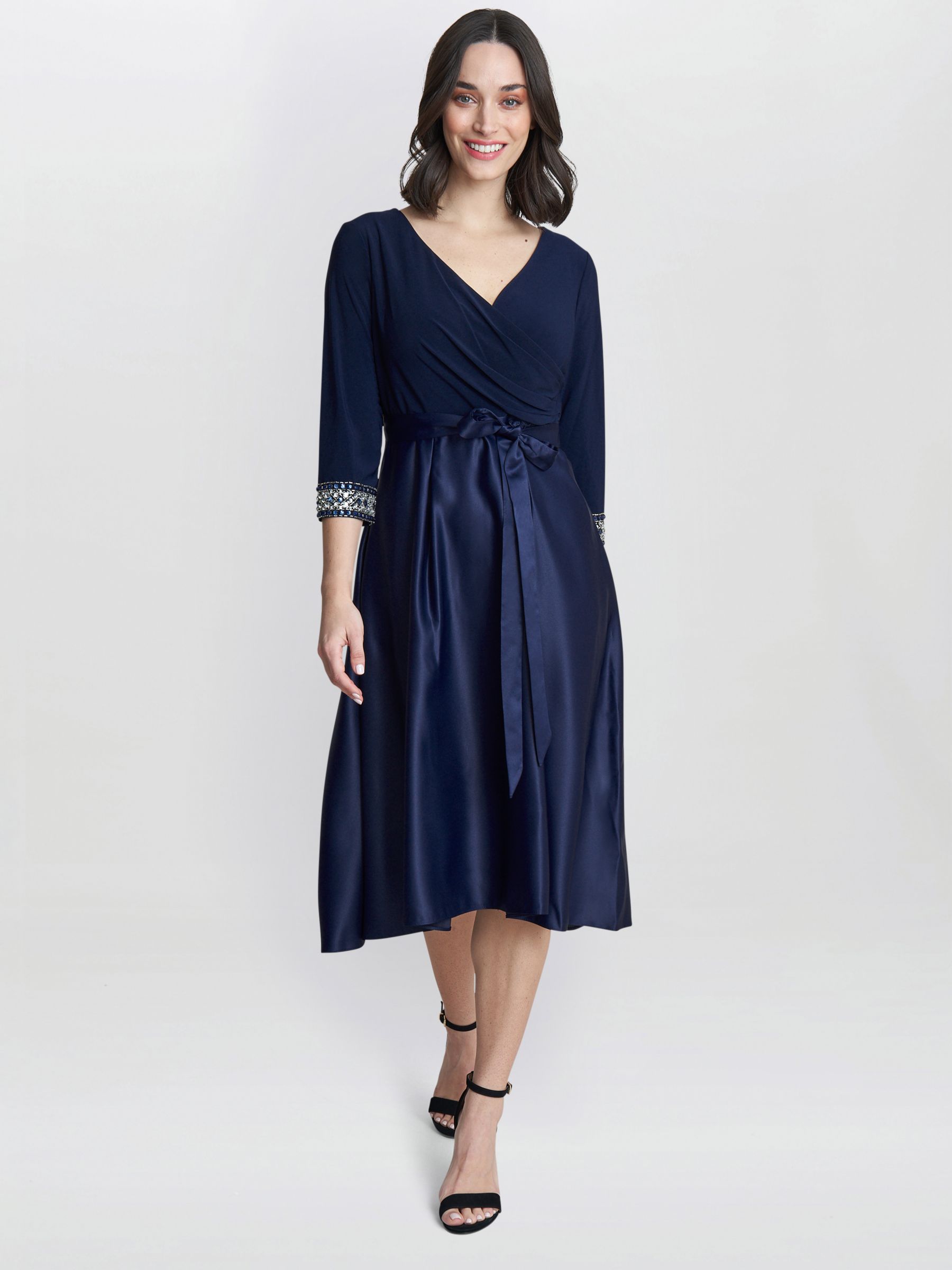 Gina Bacconi Petite Doris Asymmetric Midi Dress, Navy, 8