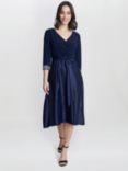 Gina Bacconi Petite Doris Asymmetric Midi Dress, Navy