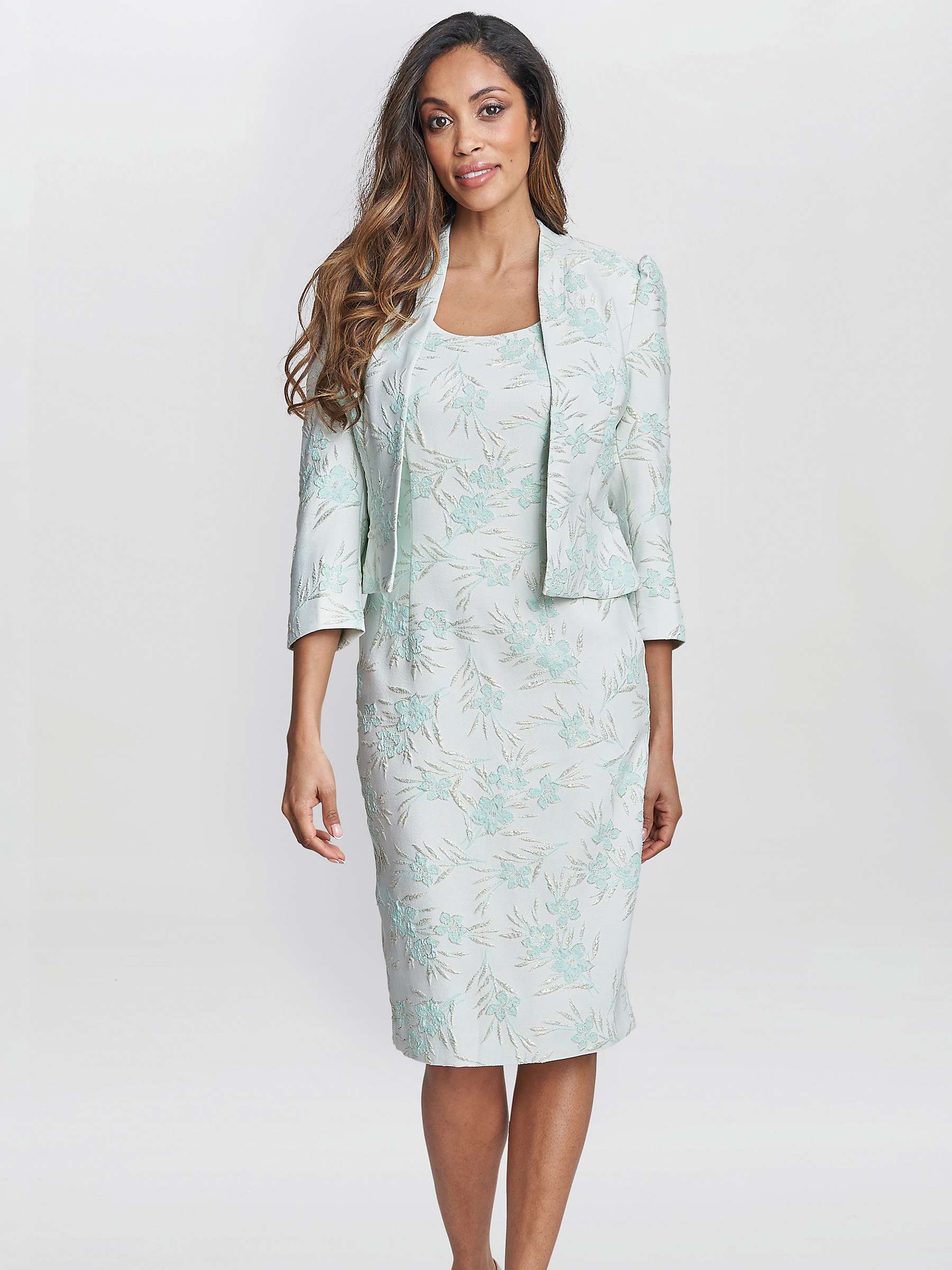 Buy Gina Bacconi Eva Floral Jacquard Dress & Jacket, Aqua/Green Online at johnlewis.com