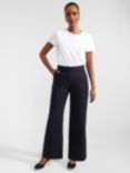 Hobbs Petite Lynn Tailored Linen Wide Leg Trousers, Navy