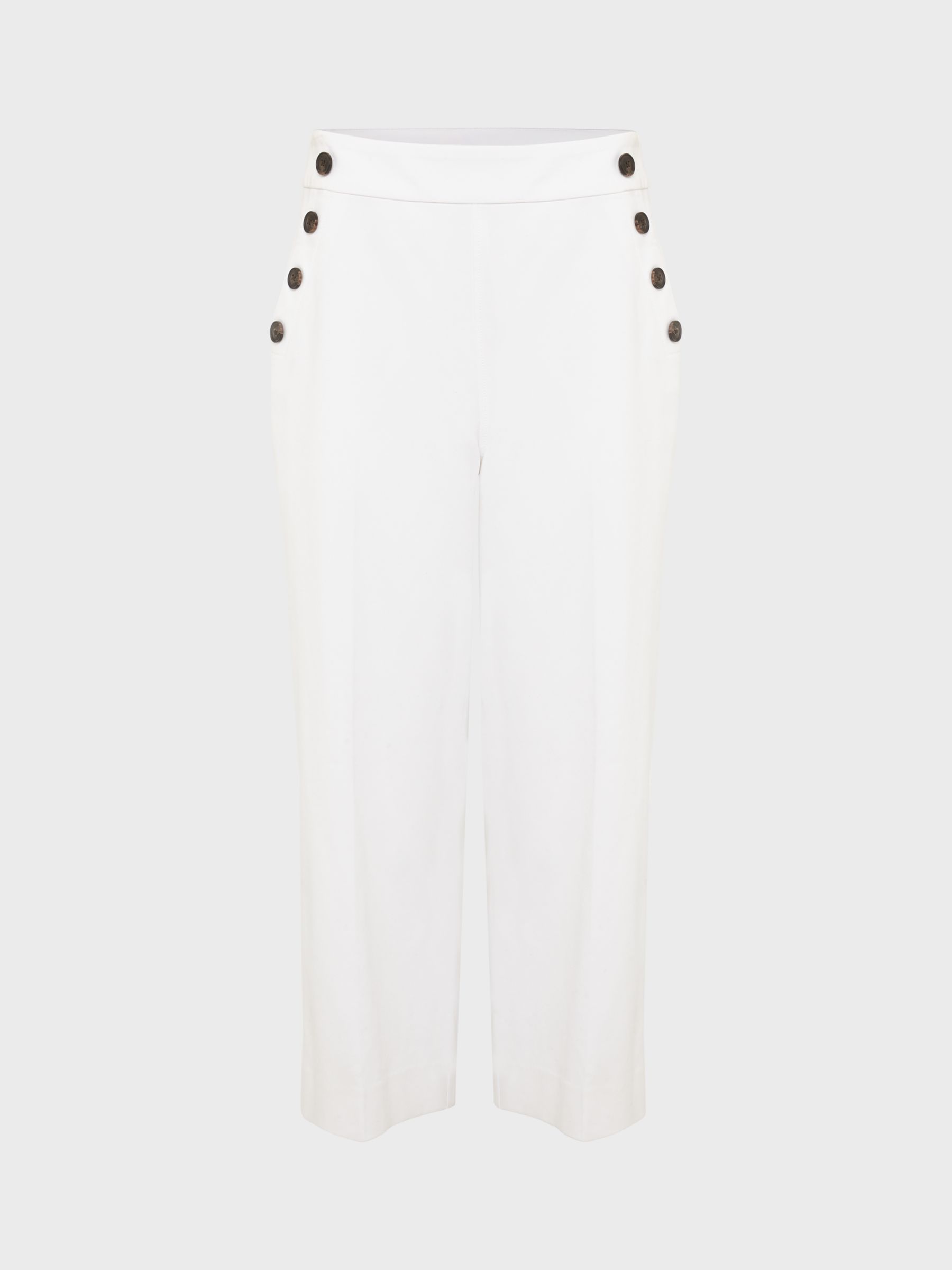Hobbs Petite Simone Button Detail Trousers, White, 10