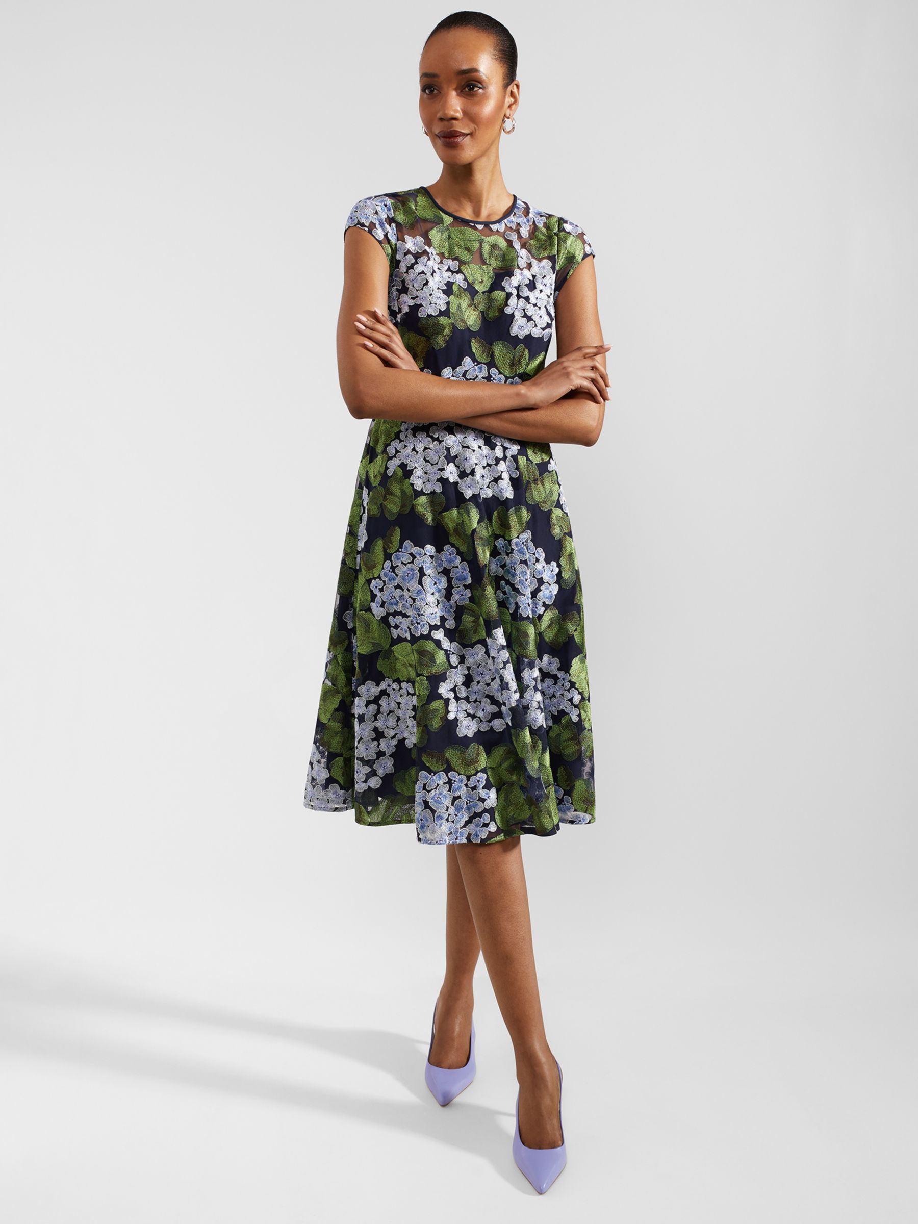 Hobbs Tia Floral Embroidery Dress, Navy/Multi, 10