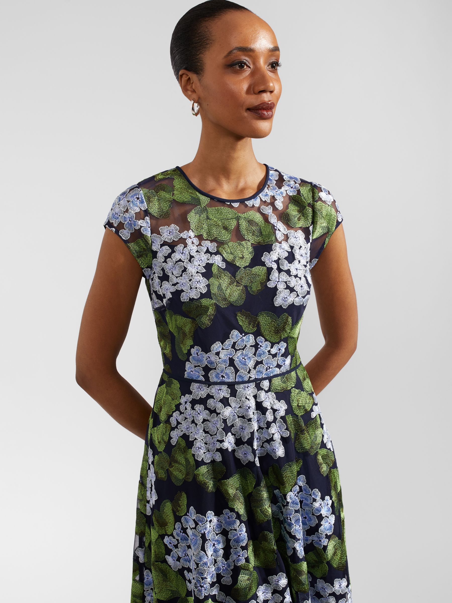 Hobbs Tia Floral Embroidery Dress, Navy/Multi, 10