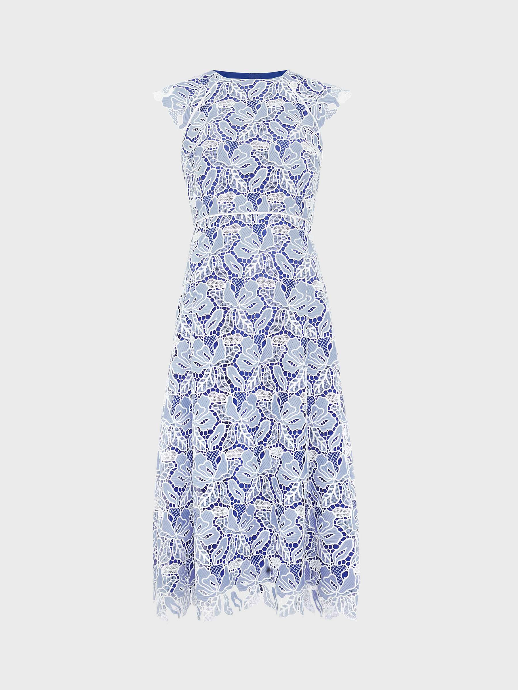 Buy Hobbs Petite Phoebe Cutwork Floral Lace Midi Dress, Blue/Ivory Online at johnlewis.com
