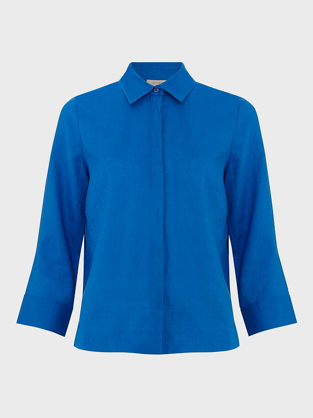 Hobbs Nita Cropped Linen Shirt, Atlantic Blue