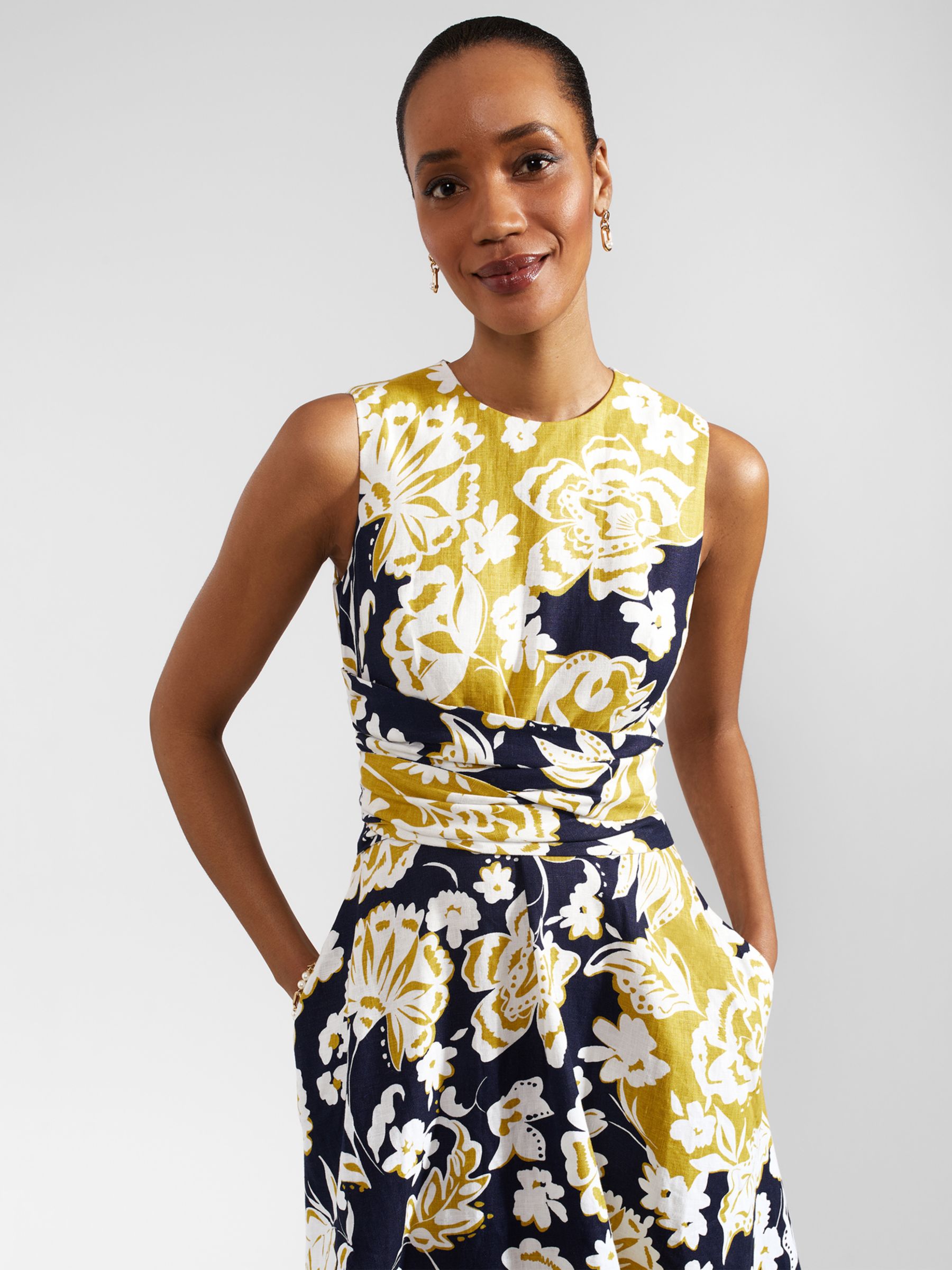 Buy Hobbs Petite Twitchill Floral Linen Dress, Yellow/Multi Online at johnlewis.com