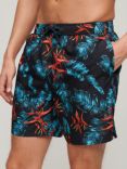 Superdry Recycled Hawaiian Print 17" Swim Shorts, Dark Navy Fire