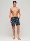 Superdry Recycled Hawaiian Print 17" Swim Shorts, Dark Navy Fire