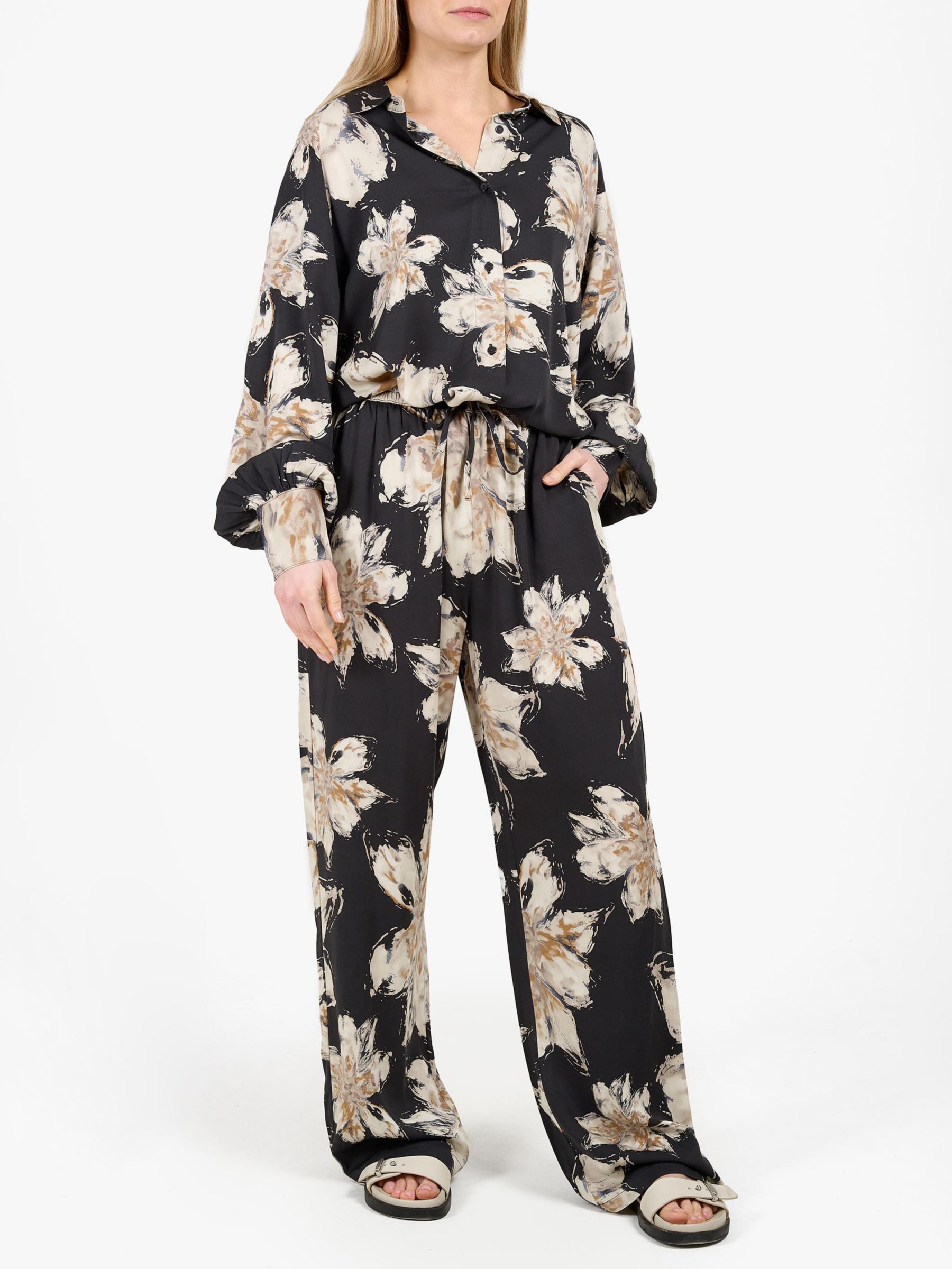 Tutti & Co Grove Floral Print Oversized Trousers, Black/Multi