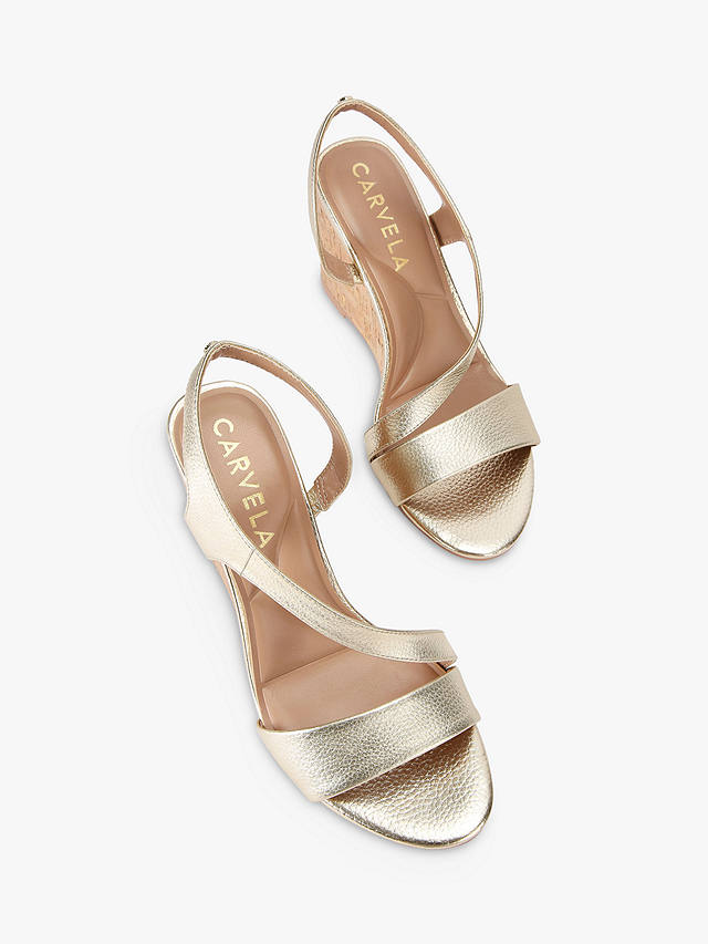 Carvela Symmetry Leather Wedge Heel Sandals, Gold