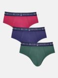 British Boxers Heritage Cotton Blend Briefs, Pack of 3, Rio Red/Navy/Evergreen