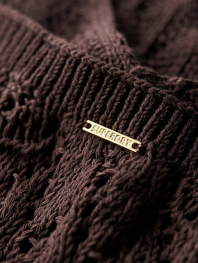 Superdry Crochet Cami Mini Dress, Dark Oak Brown