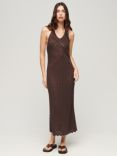 Superdry Crochet Halterneck Maxi Dress, Dark Oak Brown