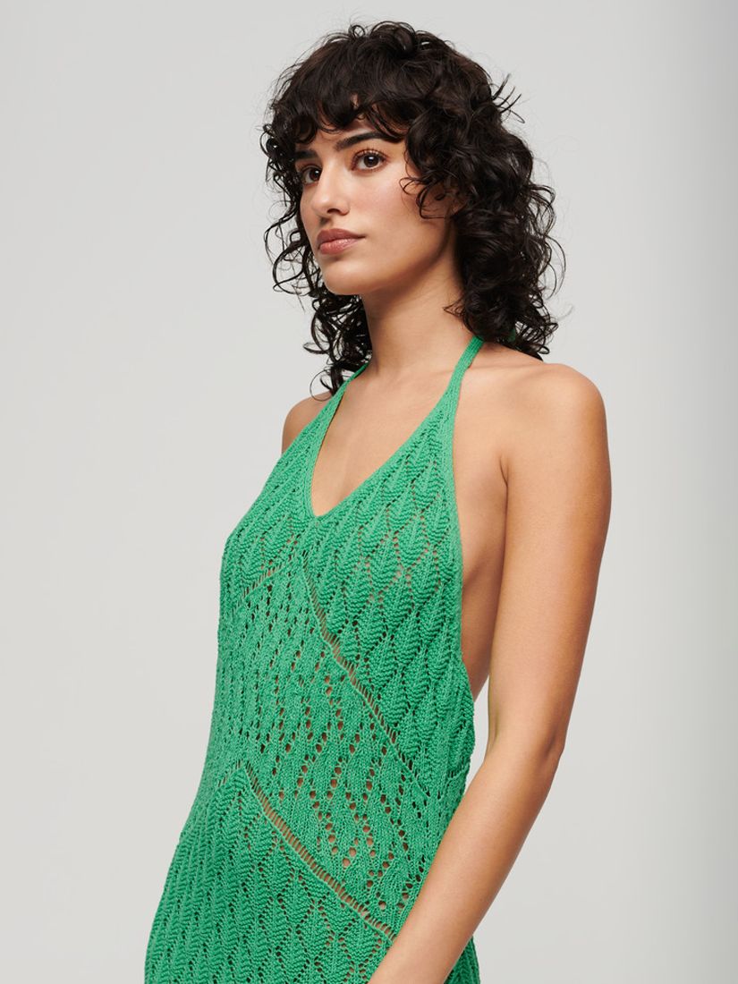 Superdry Crochet Halterneck Maxi Dress, Kelly Green, 6
