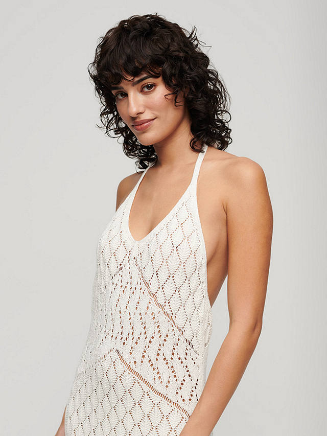 Superdry Crochet Halterneck Maxi Dress,  Off White