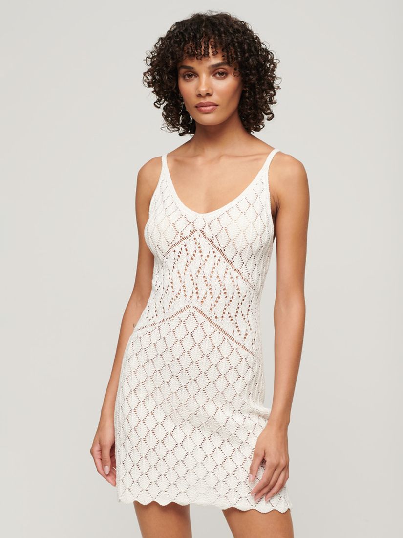 Superdry Crochet Cami Mini Dress, Off White, 16