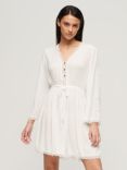 Superdry Ibiza V-Neck Lace Trim Mini Dress, Off White