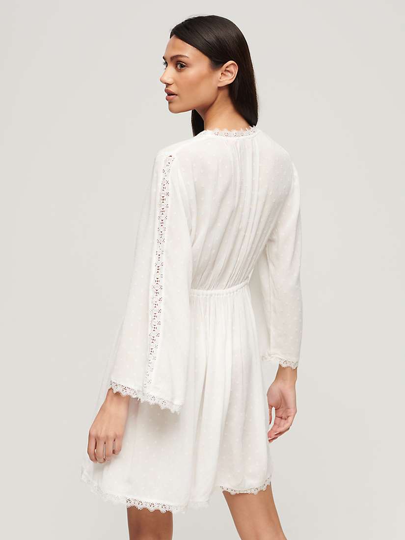Buy Superdry Ibiza V-Neck Lace Trim Mini Dress, Off White Online at johnlewis.com