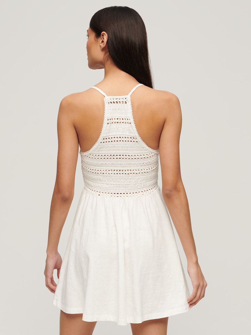 Superdry Jersey Lace Mini Dress, Off White, 16