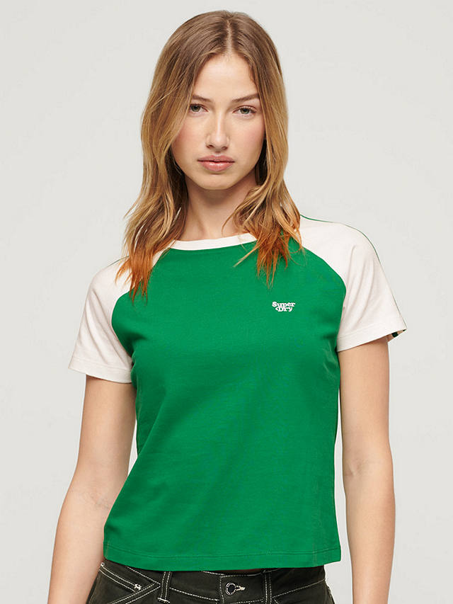 Superdry Essential Organic Cotton Logo Retro T-Shirt,  Green/Optic
