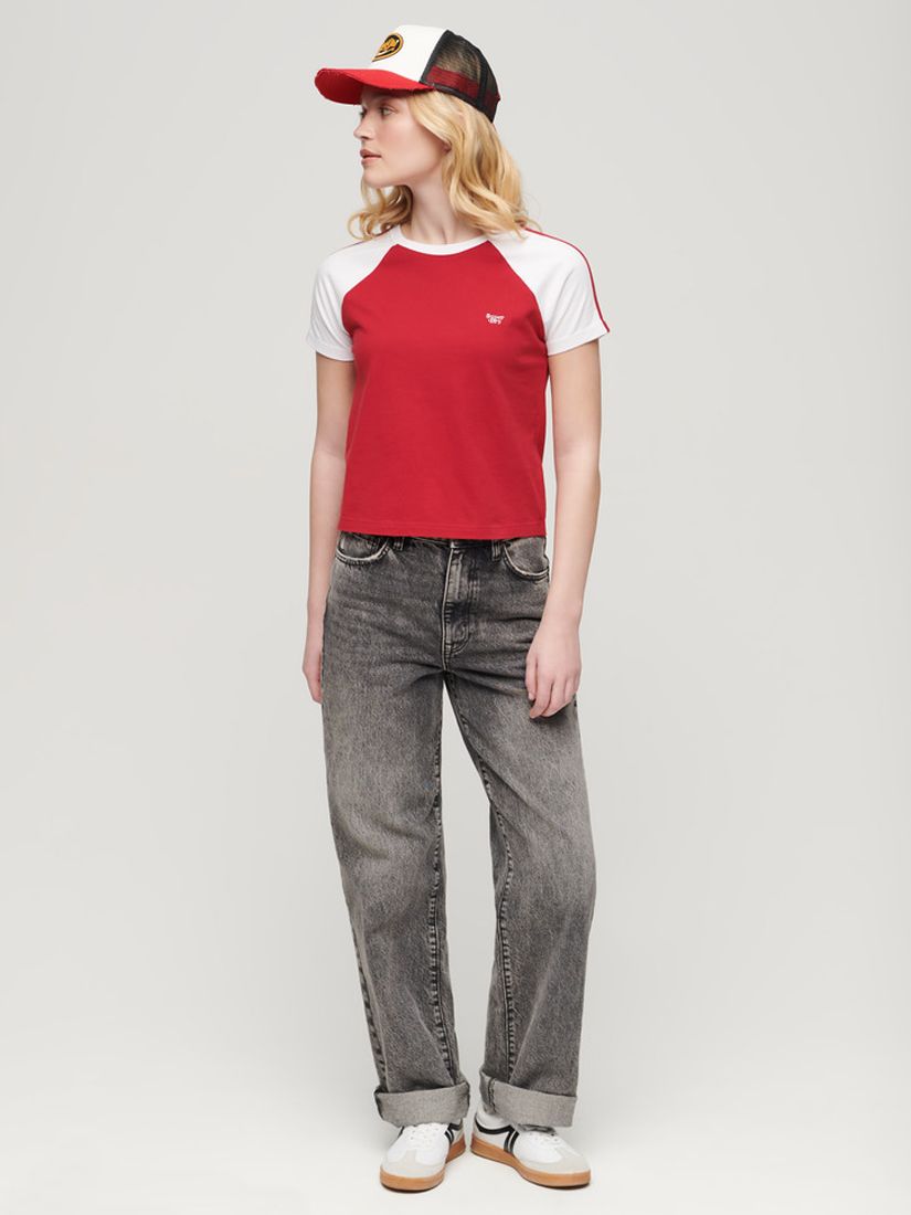 Buy Superdry Essential Organic Cotton Logo Retro T-Shirt, Barn Door Red/Optic Online at johnlewis.com