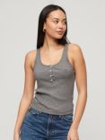 Superdry Athletic Essentials Button Gown Vest Top, Dark Grey Fleck Marl