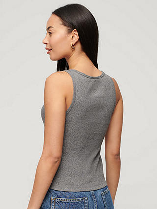 Superdry Athletic Essentials Button Gown Vest Top, Dark Grey Fleck Marl