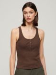 Superdry Athletic Essentials Button Down Vest Top, Chocolate Brown