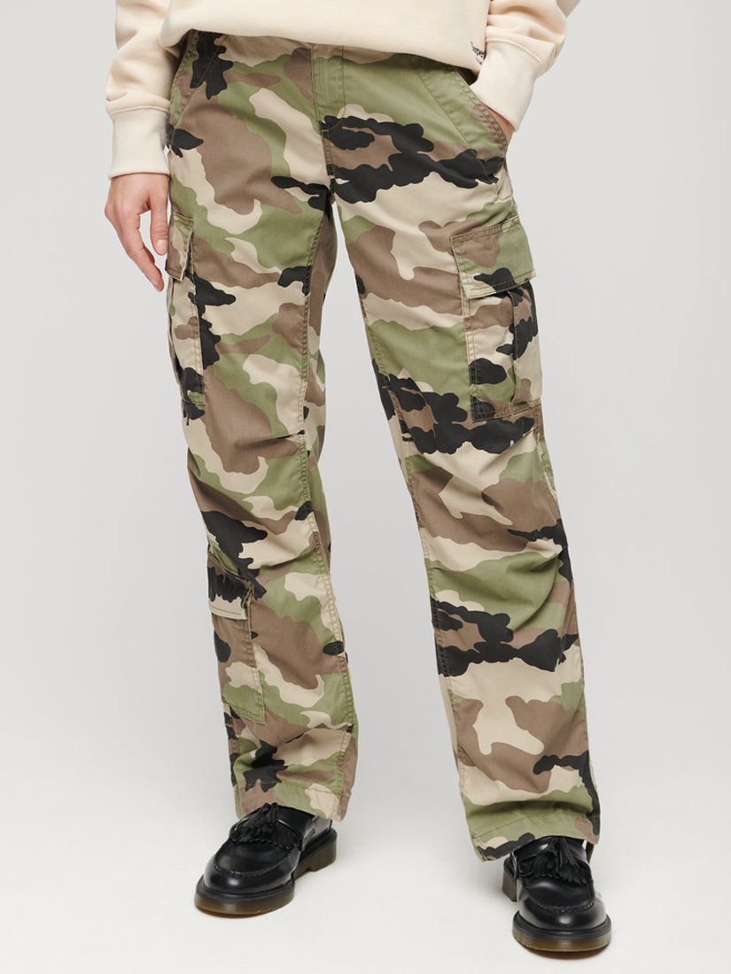 Superdry Low Rise Straight Cargo Trousers, Jacket Camo at John Lewis ...