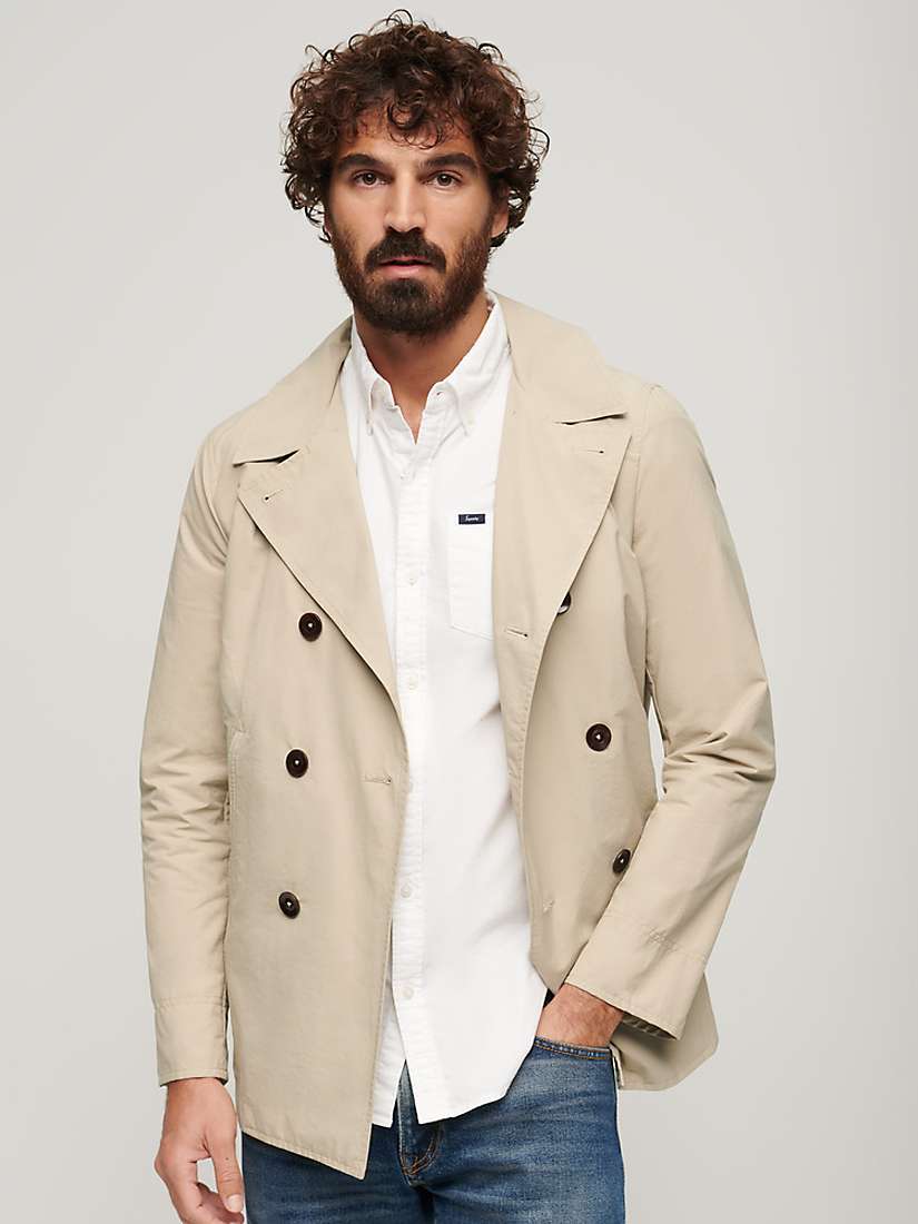 Buy Superdry The Merchant Store Twill Pea Coat, Taupe Brown Online at johnlewis.com