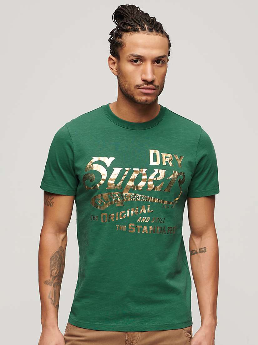 Buy Superdry Metallic Workwear Graphic T-Shirt, Pine Green Slub Online at johnlewis.com