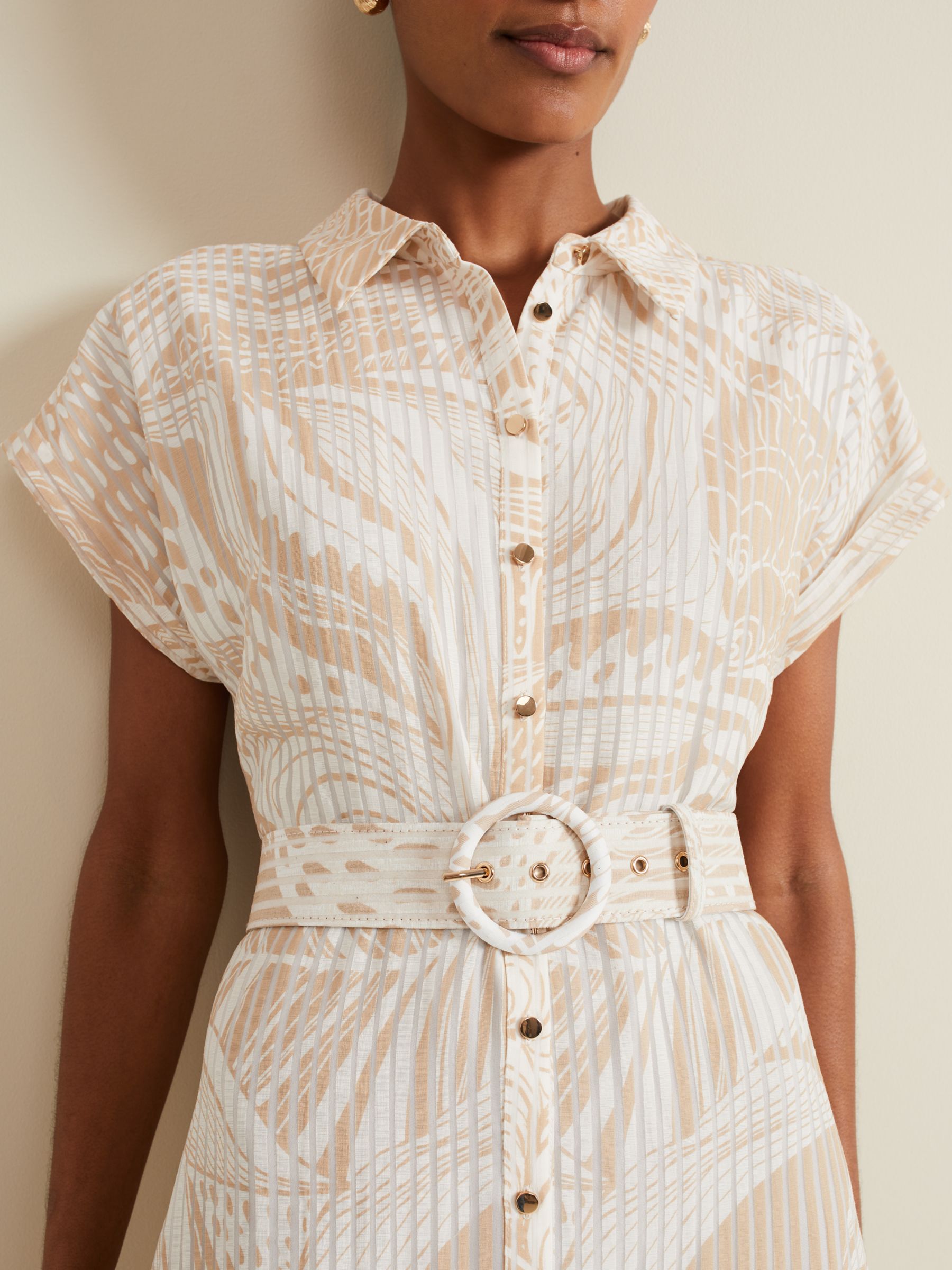 Phase Eight Mandi Stripe Shirt Midi Dress, Neutral, 6