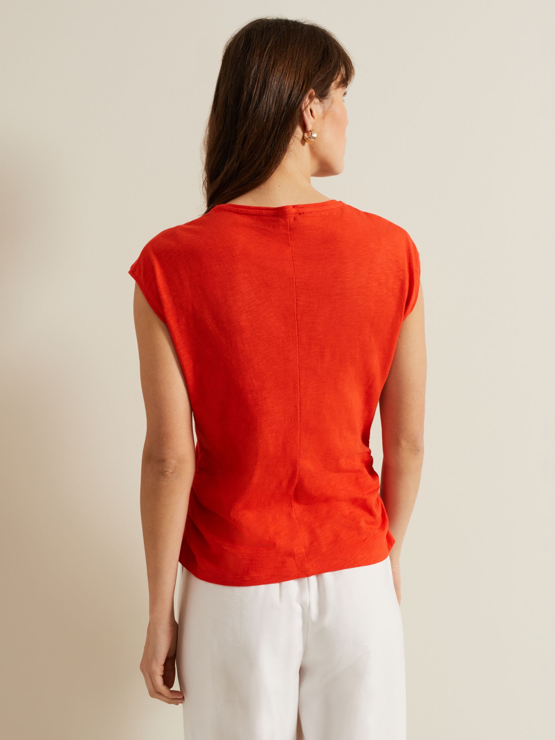 Phase Eight Jenny Ruched Side Cotton Top, Red, 8
