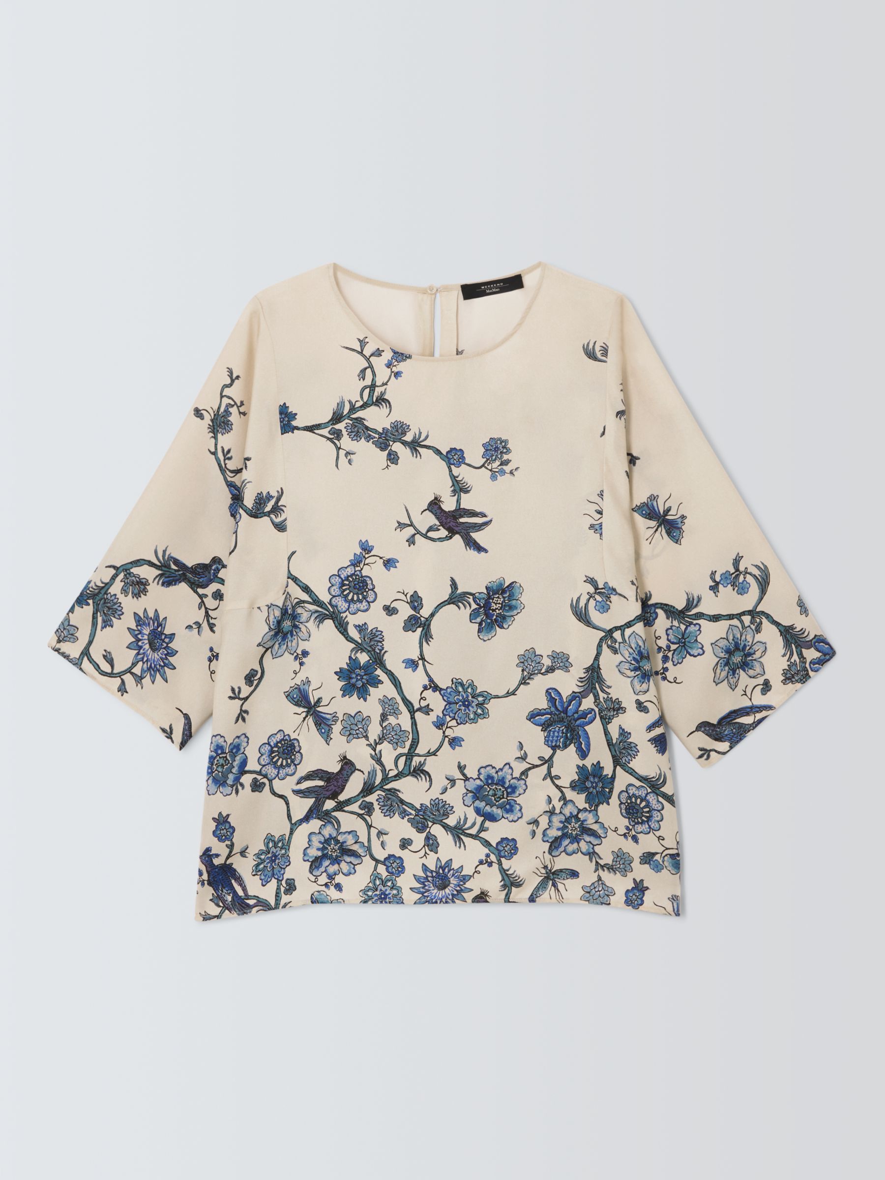 Weekend MaxMara Filippo Floral Print Silk Blouse, Light Blue, 6