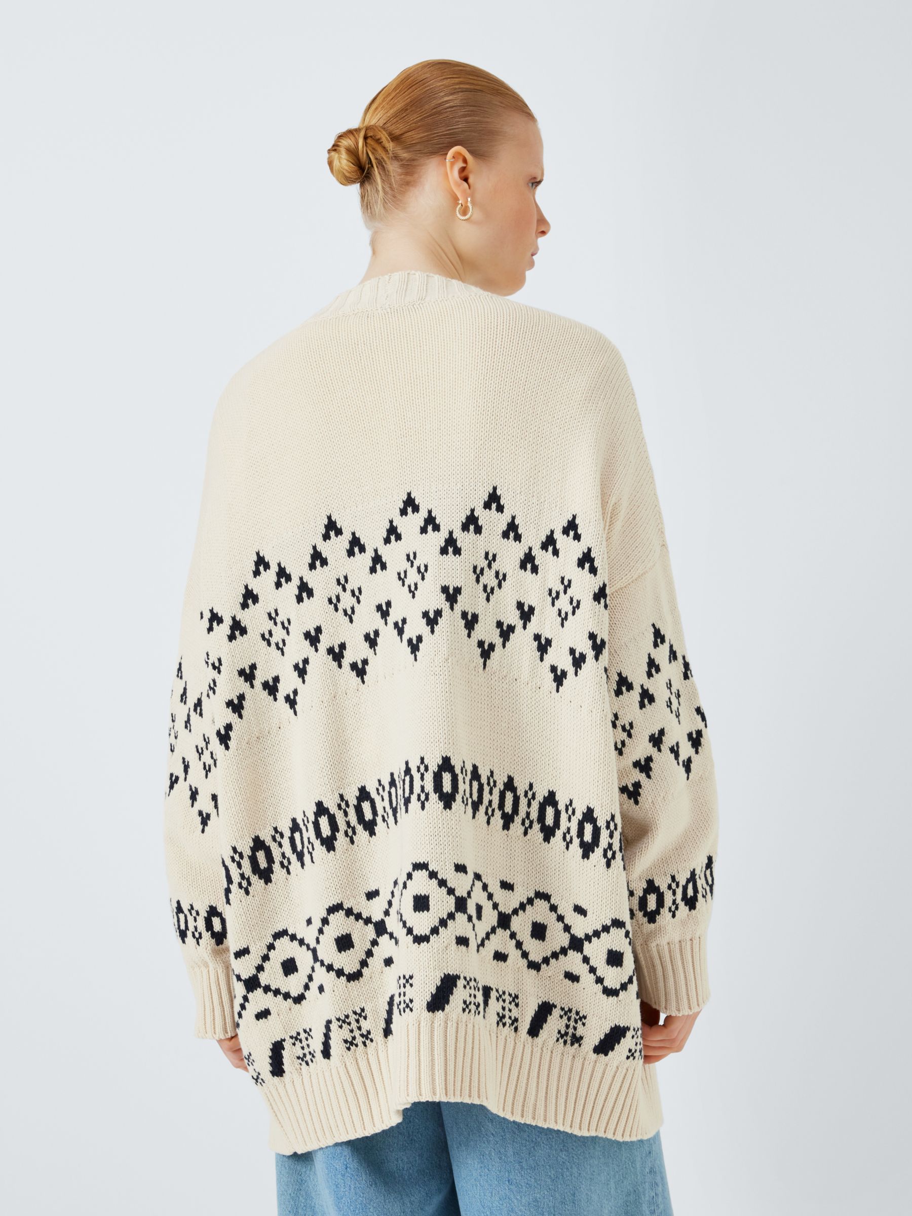 Weekend MaxMara Acacia Fair Isle Cardigan, White/Black, S