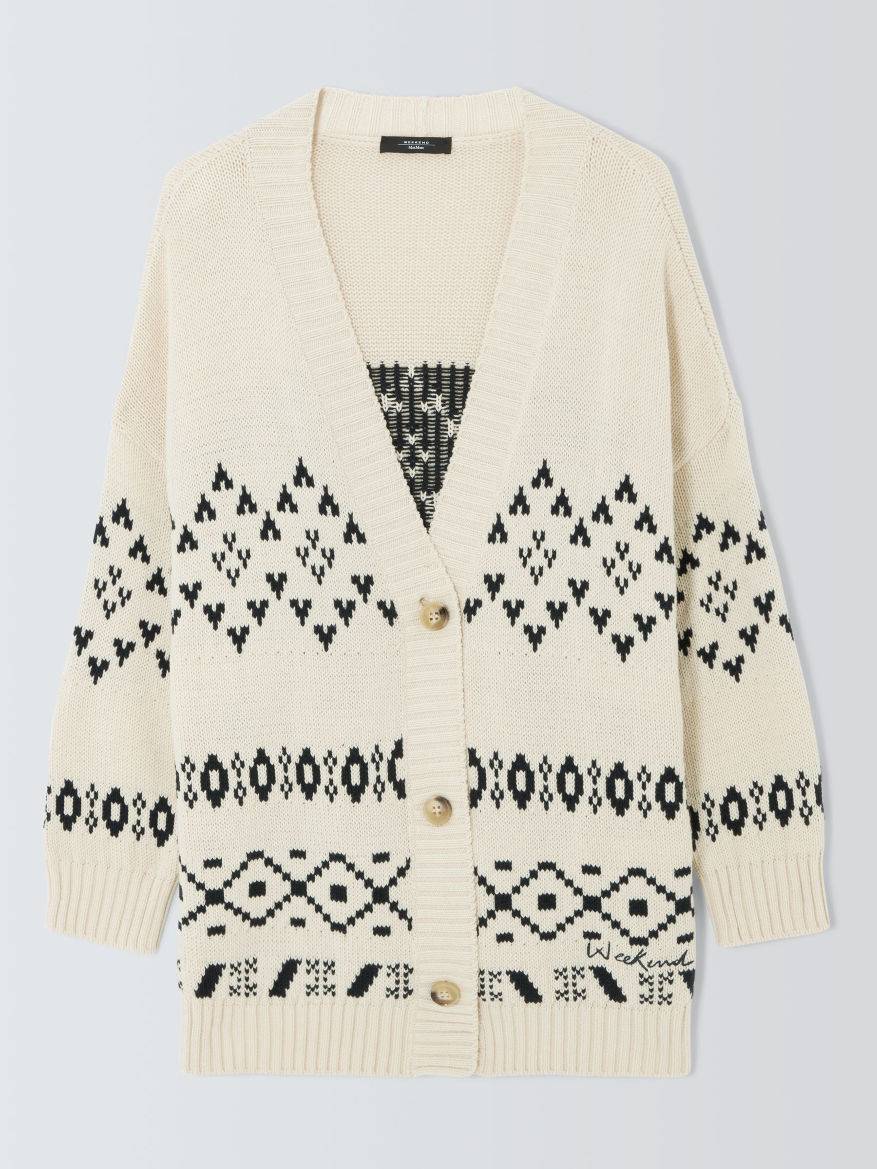 Weekend MaxMara Acacia Fair Isle Cardigan, White/Black, S