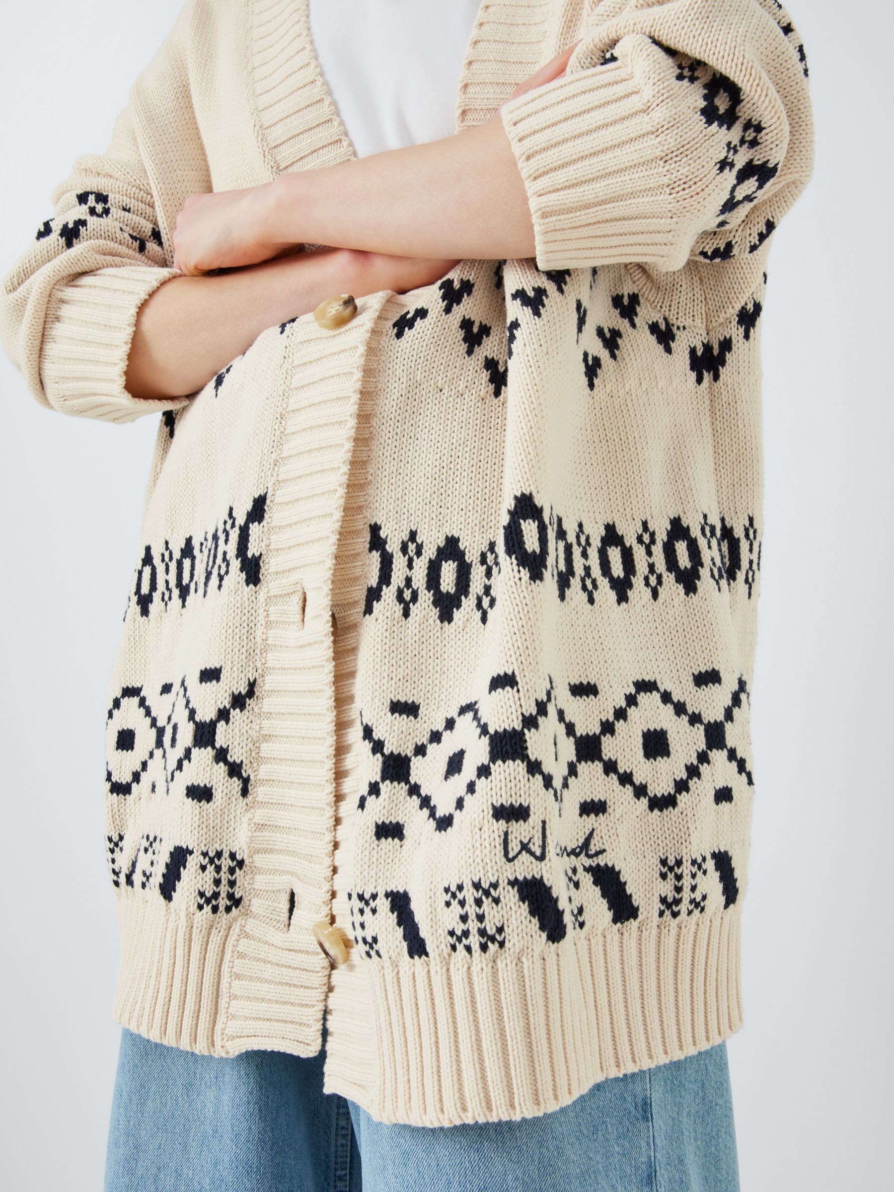 Weekend MaxMara Acacia Fair Isle Cardigan, White/Black, S