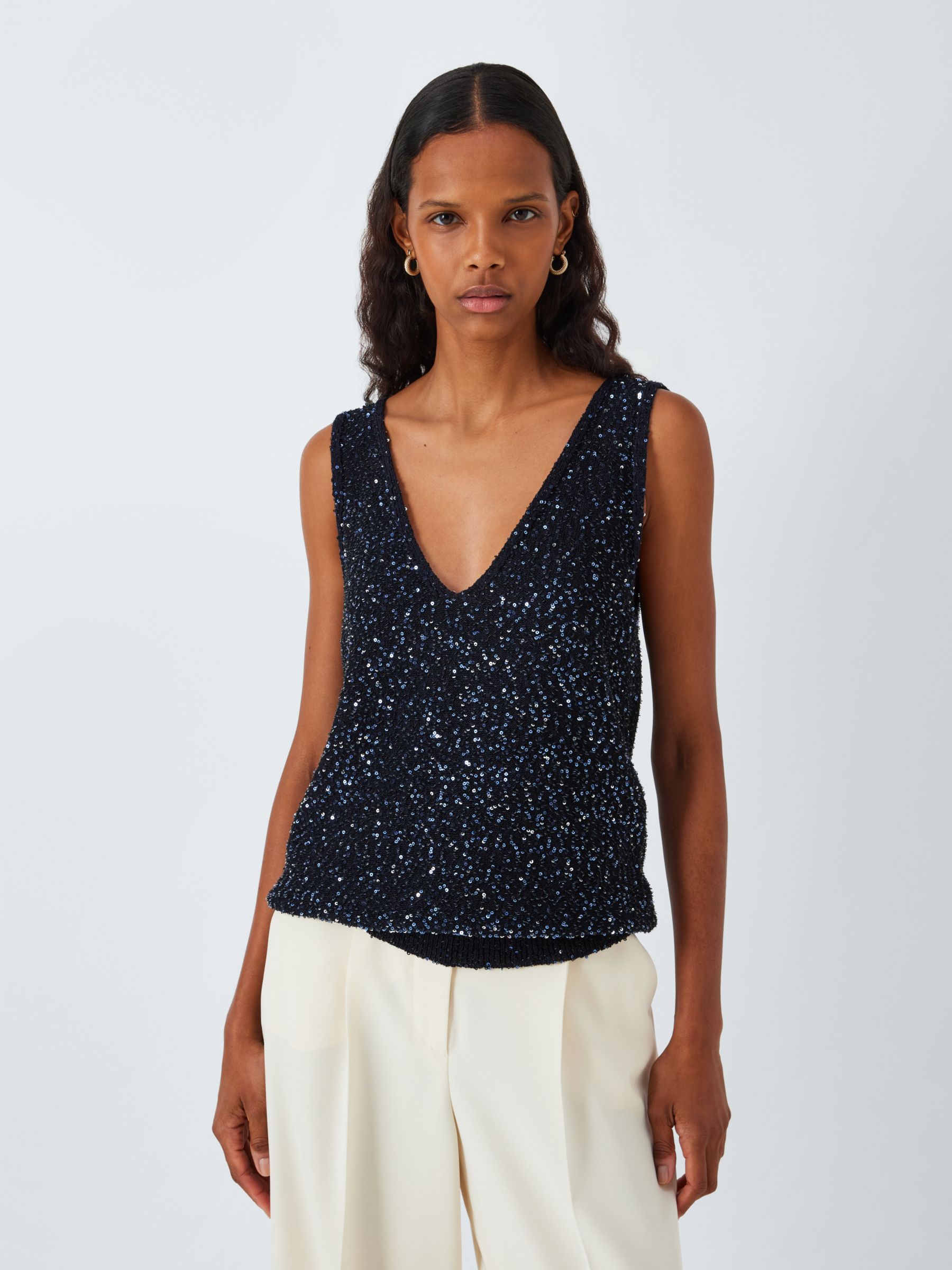 Weekend MaxMara Narva Sequin Tank Top, Navy, S