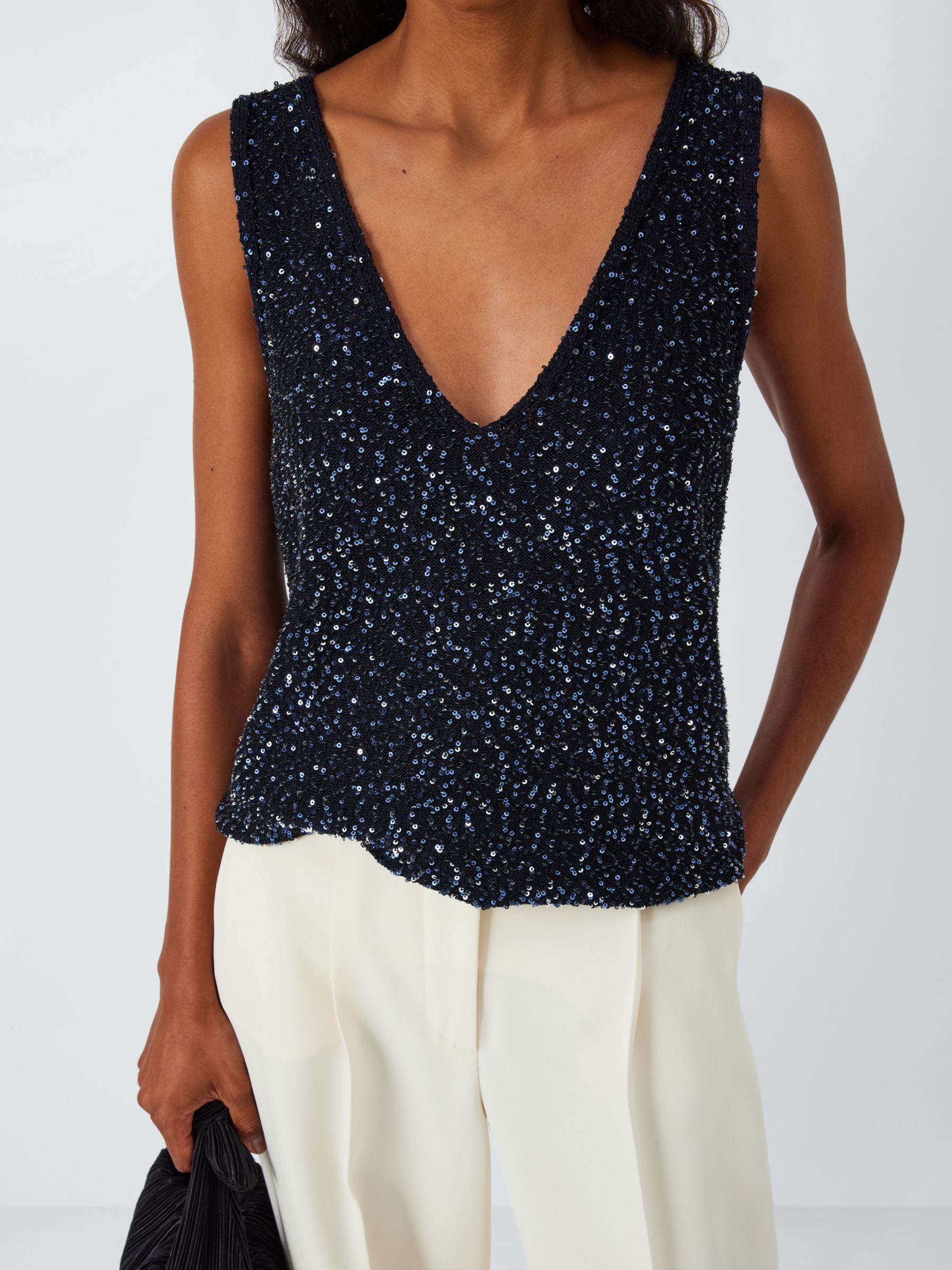 Weekend MaxMara Narva Sequin Tank Top, Navy, S