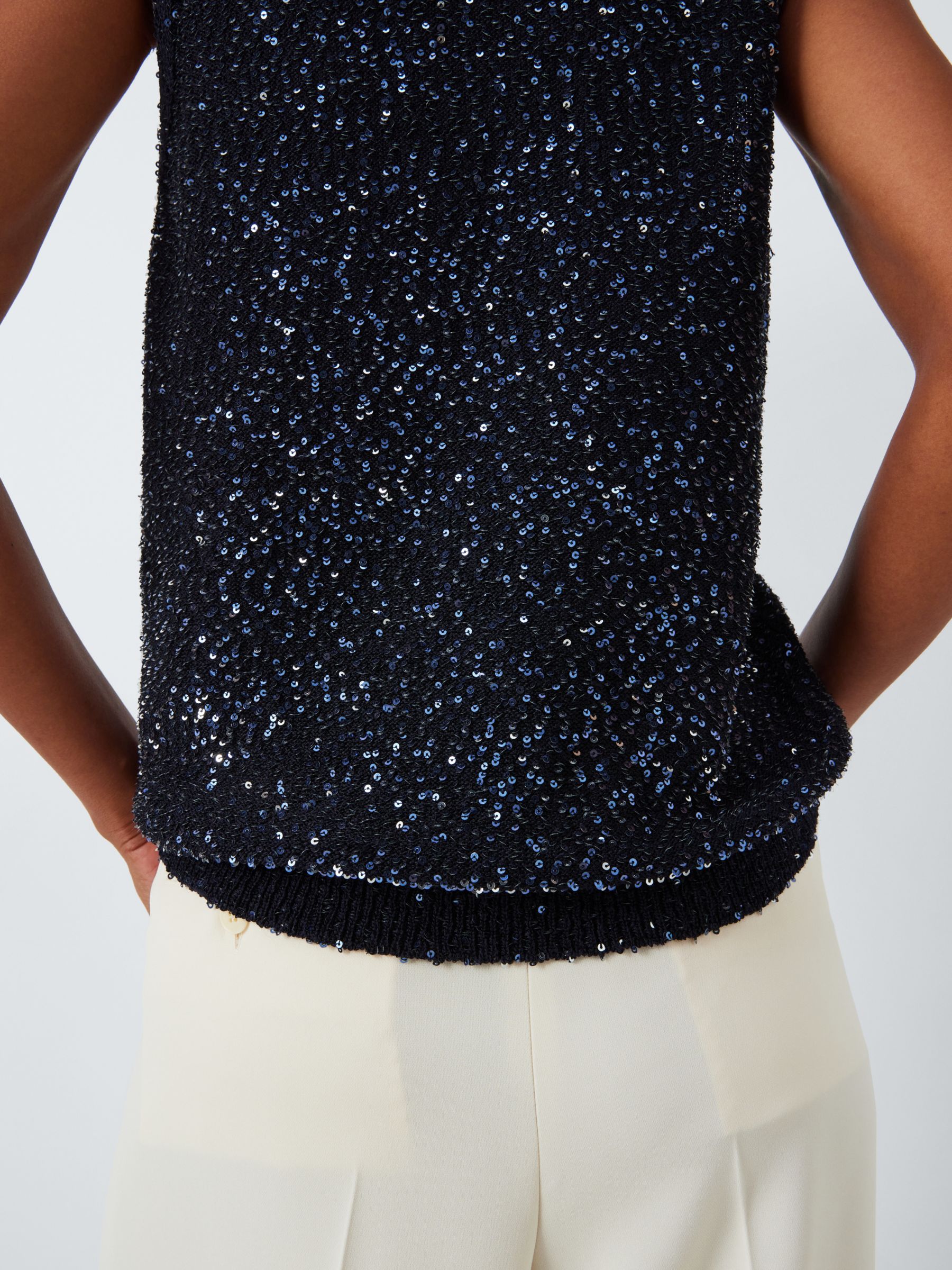 Weekend MaxMara Narva Sequin Tank Top, Navy, S