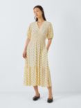 John Lewis Spot Print Shirred Dress, Natural/Multi