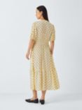 John Lewis Spot Print Shirred Dress, Natural/Multi, Natural/Multi