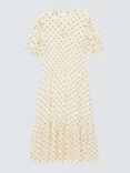 John Lewis Spot Print Shirred Dress, Natural/Multi