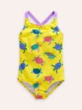 Mini Boden Kids' Turtle Print Cross Back Swimsuit, Zest Yellow