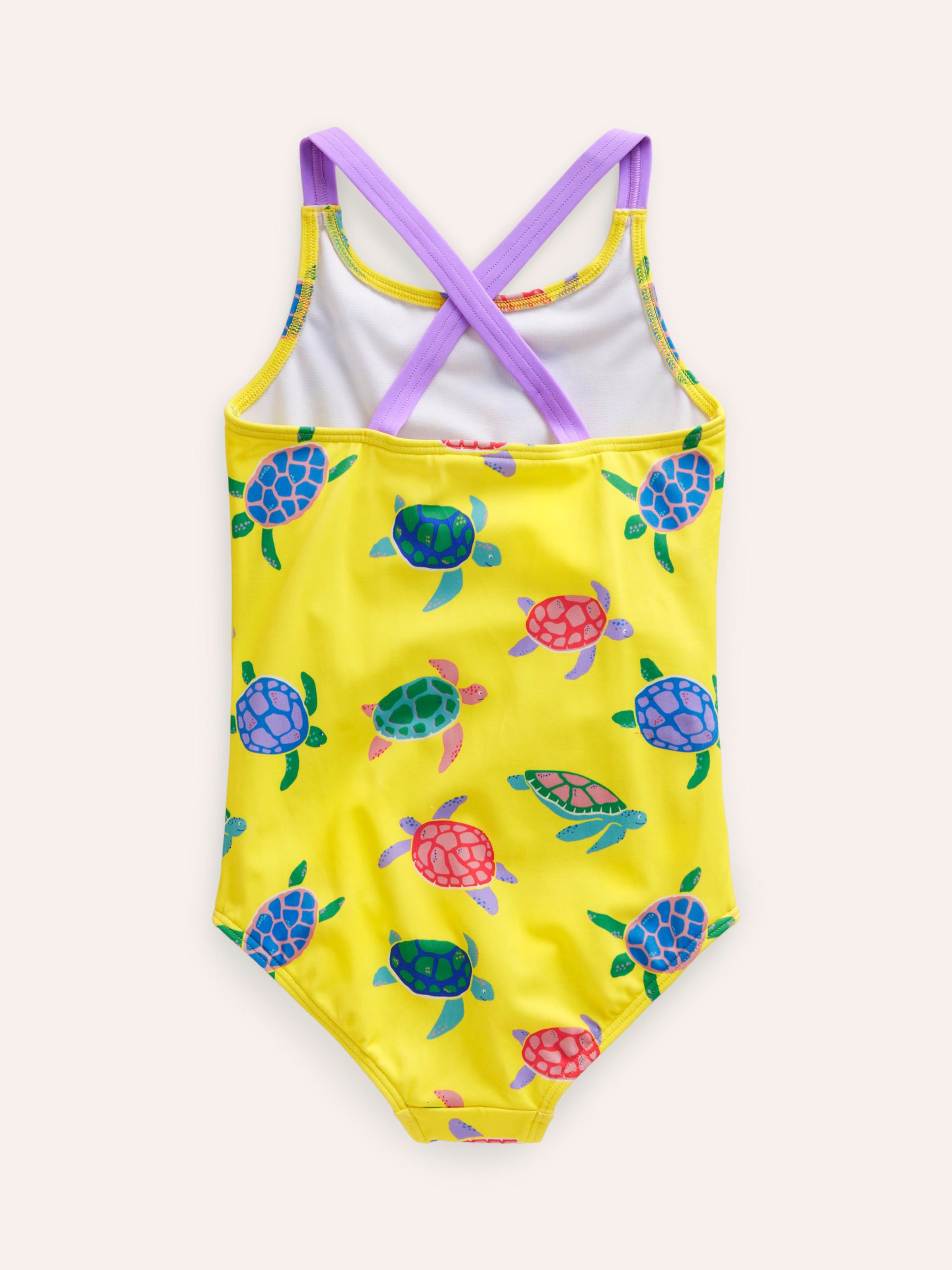 Mini Boden Kids' Turtle Print Cross Back Swimsuit, Zest Yellow, 6-7 years
