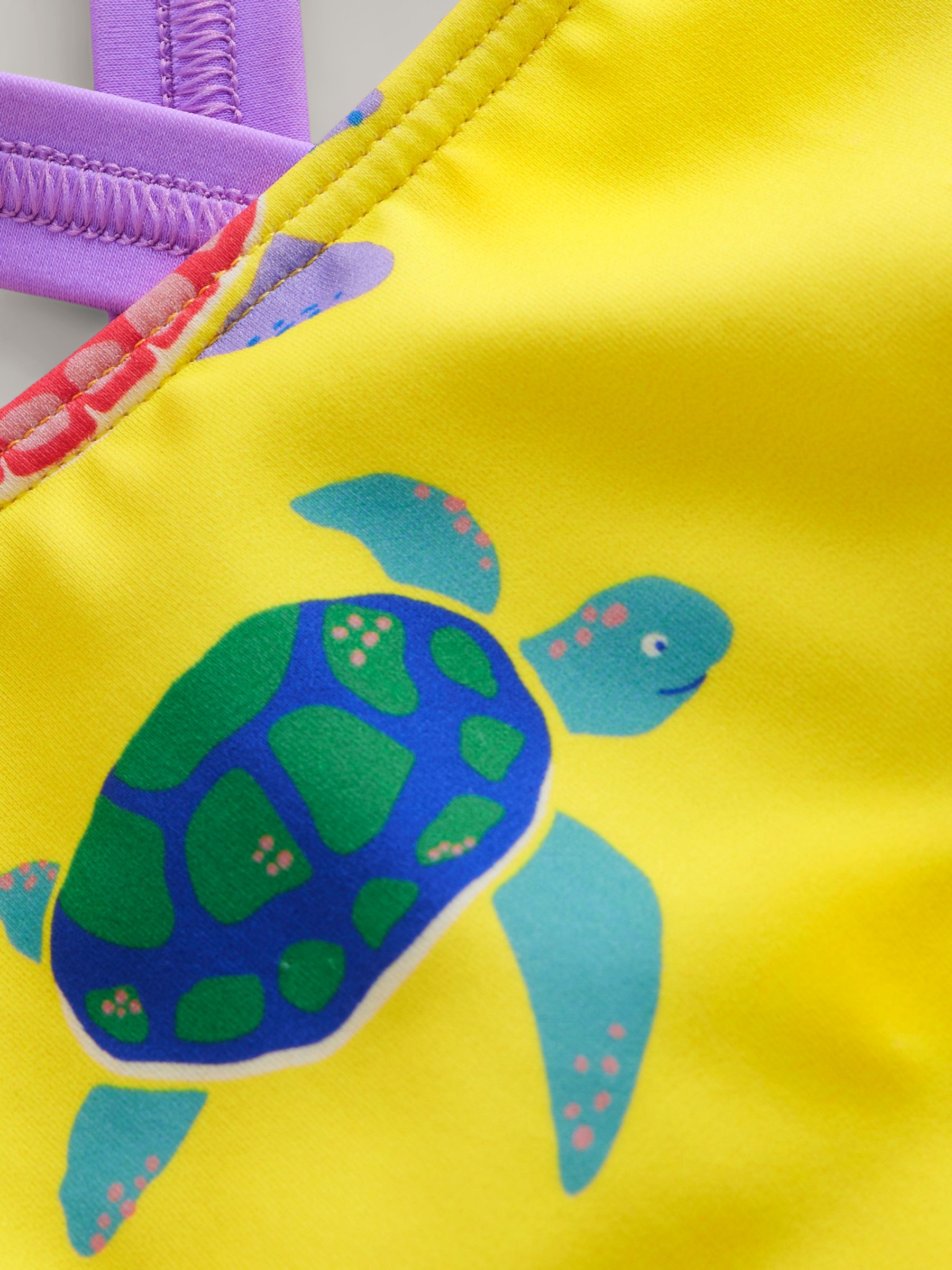 Mini Boden Kids' Turtle Print Cross Back Swimsuit, Zest Yellow, 6-7 years